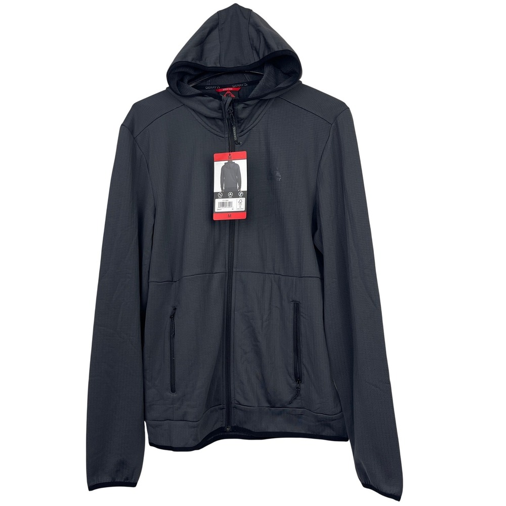 NEW Gerry Mens M Full Zip Hoodie Waffle Fleece Grid Jacket‎ Hiking Solid Grey